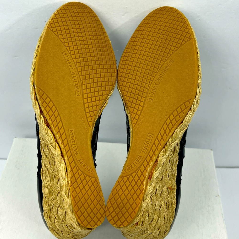 STUART WEITZMAN PATENT, TOE WEDGE, ESPADRILLES, BLACK, SIZE 9M, WOMEN’S SHOES - Picture 13 of 16